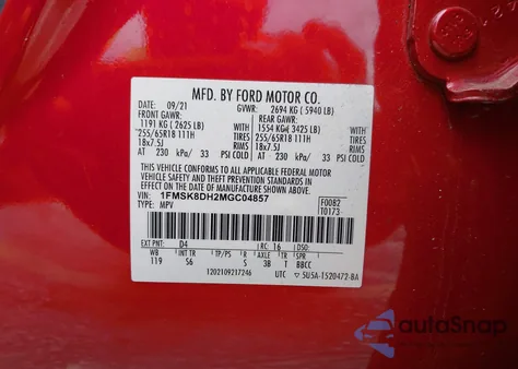 2021 Ford Explorer Xlt from USA, damaged, VIN 1FMSK8DH2MGC04857